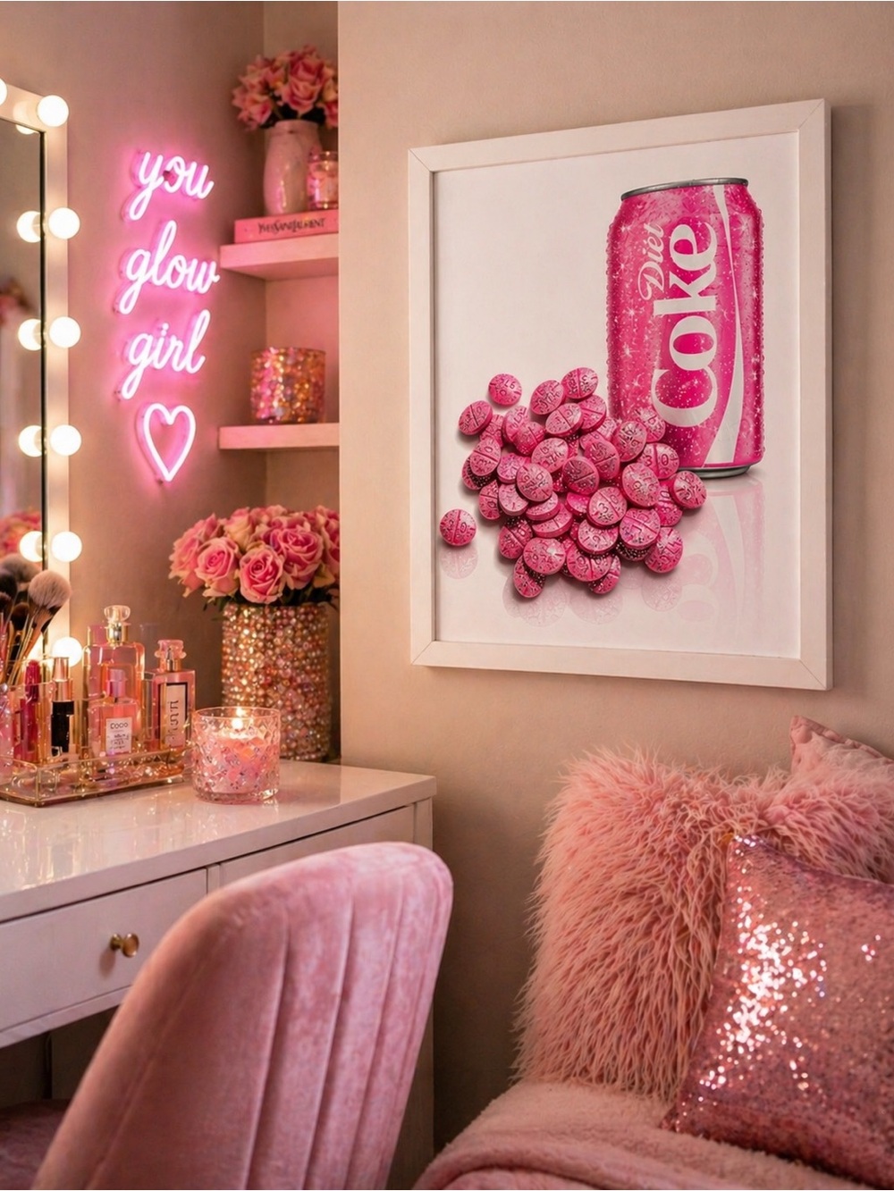 Pink wall art soda & Happy Pills Wall Art 11x14 Pink Dopamine Decor wall Art